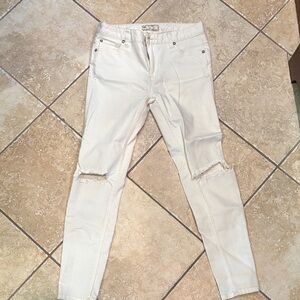 Free People White Distressed Skinny Jeans